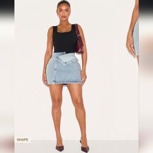 PrettyLittleThing Shape Washed Blue Denim Foldover Waist Mini Skirt- 10